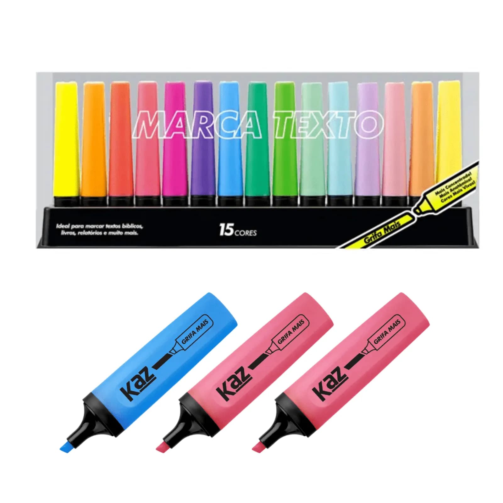 Marca Texto 15 Cores Chanfrado Com Suporte Kaz