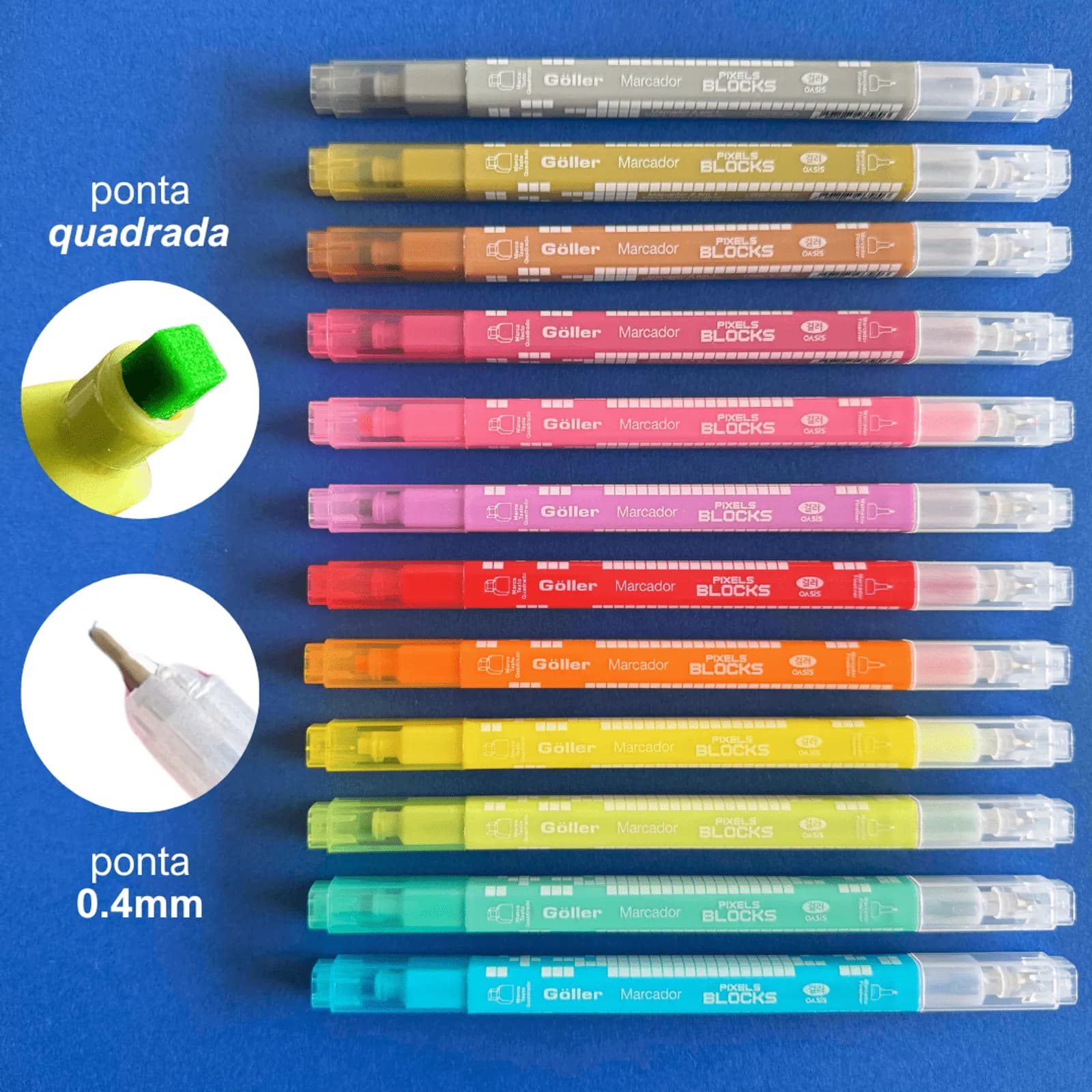 Marcador 2 Em 1 Pixel Blocks - Marcador Quadrado e Fine Pen